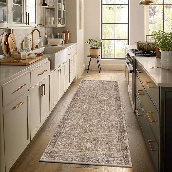 Machine Washable Hallway Runner Rug: 2'x6' Kitchen Rugs Soft Non-Slip Low Pile Vintage Boho Carpet Runners for Indoor Entryway Kitchen Bedside Bedroom Bathroom Farmhouse Decor