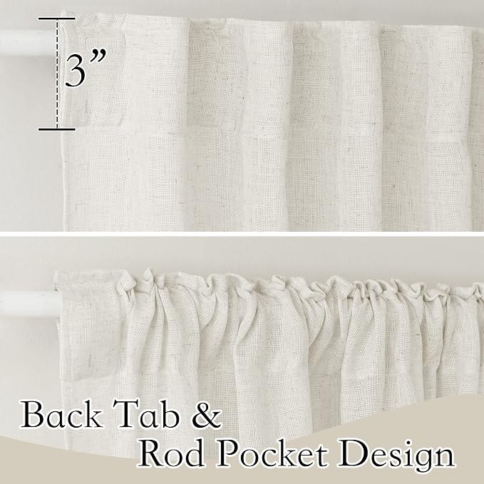 RYB HOME Farmhouse Sheer Curtains 108 inch Length, Semi Sheer Curtain & Drapes Large Window Dressing Lights & Winds Filter for Bedroom Home Office Living Room, Linen, W 70 x L 108 inch Long, 1 Pair