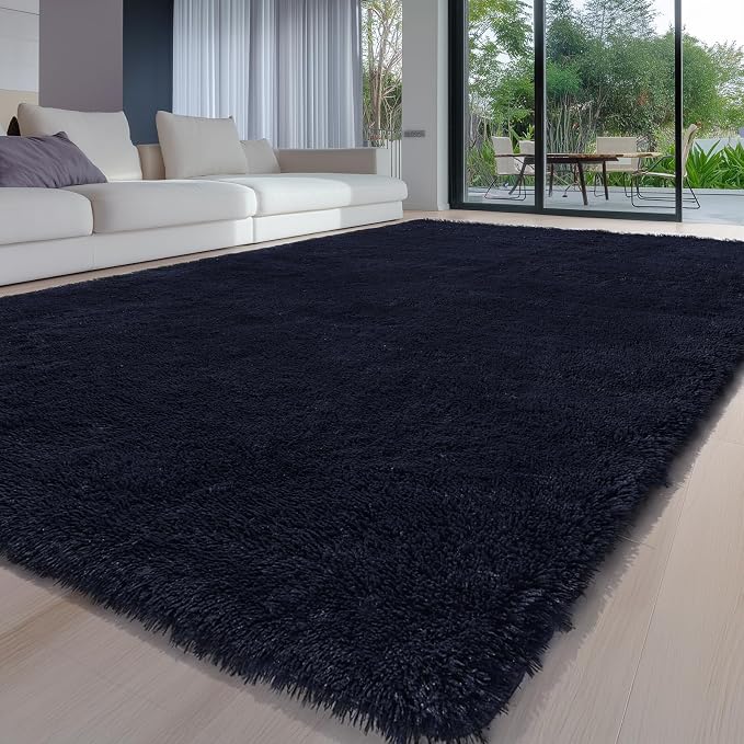 Sour Lemon Area Rugs 9x12 Living Room Bedroom, Large Fluffy Shag Navy | Shaggy Carpet, Soft Plush Furry Bedside Rugs, Anti Slip, Washable Area Modern Rugs Floor Mat for Kids Girls Boys Living Room