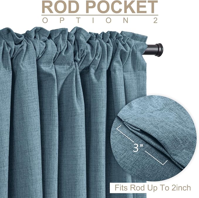 100% Blackout Shield Linen Blackout Curtains for Bedroom 102 Inches Long, Back Tab/Rod Pocket Living Room Drapes, Thermal Insulated Blackout Curtains 2 Panels Set, 50" W x 102" L, Stone Blue