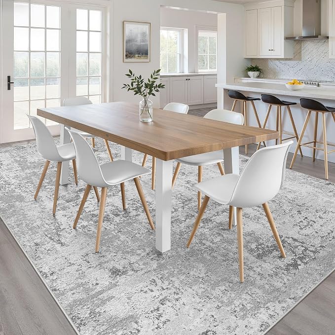 5x8 Area Rug Living Room: Washable Large Neutral Rug Abstract Soft Modern Stain Resistant Indoor Floor Non-Slip Carpet for Bedroom Nursery Kids Office Playroom Dining Room Under Table- Light Gray