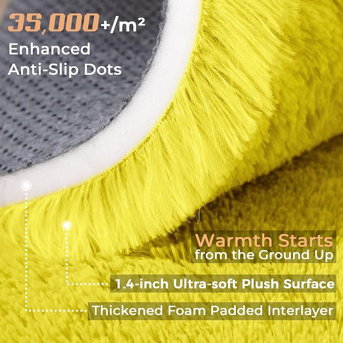 OPPODREAM 5x7 Yellow Rugs for Bedroom, Ultra-Soft Fluffy Area Rugs for Living Room, 5 x 7 Shag Carpet for Nursery, Kids, Girl, Boy, Baby, Plush, Fuzzy, Shaggy, Cute Home Decor