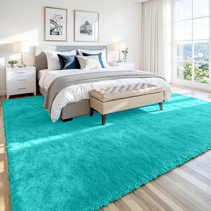 6x9 Area Rug for Living Room, Ultra Soft Fluffy Turquoise Rugs for Bedroom, Non Slip Large Shag Carpet, Fuzzy Plush Nursery Rug, Thick Washable Indoor Floor Carpets for Kids Office Dorm Home Decor