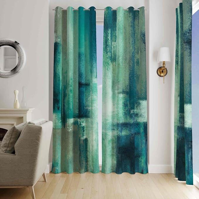 Asuexpect Teal Curtains 2 Panels Abstract Rust Curtain Room Darkening Grommet Window Treatments Modern Decorative for Bedroom Living Room, 52x84 Inches, Turquoise