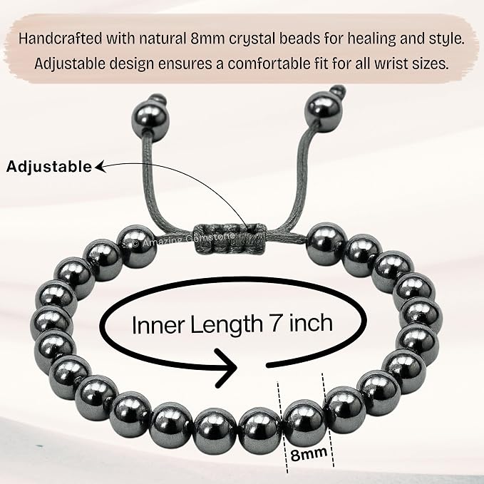 Amazing Gemstone Terahertz Stone Bracelet for Women Men's Gifts - Protection Healing Crystal Bracelet - 8mm Gemstone Beaded Adjustable Bracelet
