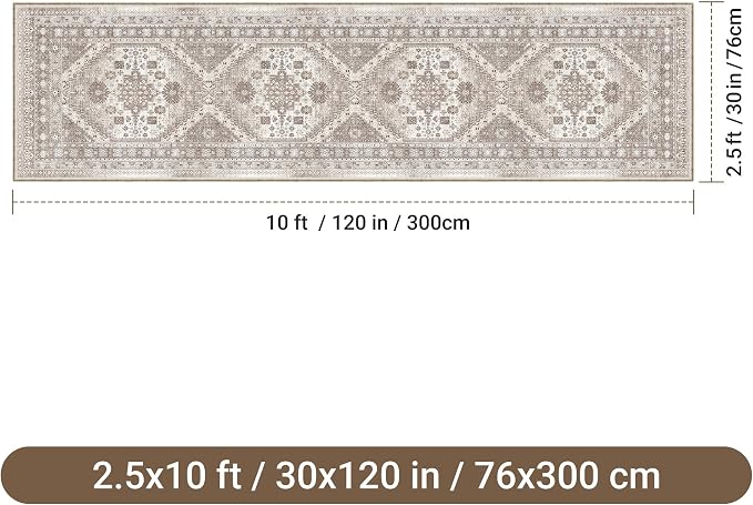 2'6" x 10'Non Slip Runner Rugs - Runners for hallways, Kitchen,Entryway,Stain Resistant Washable Rugs for Bedroom, Indoor Vintage Area Rugs (Brown/Beige,2'6" x 10')