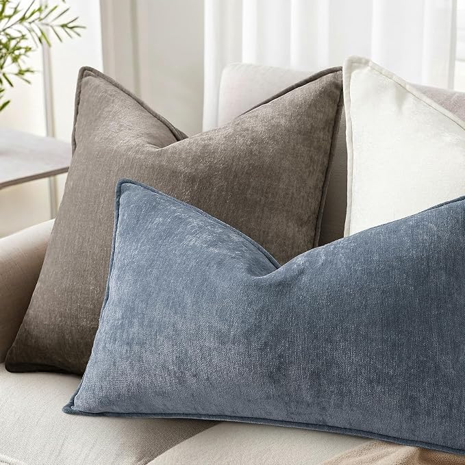 decorUhome Chenille Dark Grey Velvet Throw Pillow Covers 26x26 Set of 2 | Fall Soft Euro Sham Couch Decorative Modern Farmhouse Pillow Cases with Elegant Design for Sofa Bed Living Room Home Decor