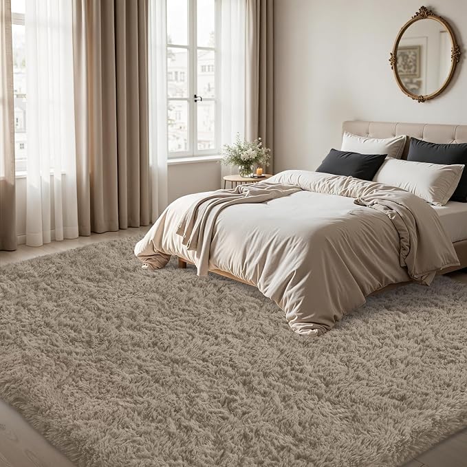 5x7 Area Rug for Living Room:Ultra Soft Fluffy Shag Grey Camel Rugs,Large Fuzzy Plush Indoor Non Slip Carpet Washable Rug for Bedroom Kids Nursery Office Dorm Modern Decor(Grey Camel 5'x7')