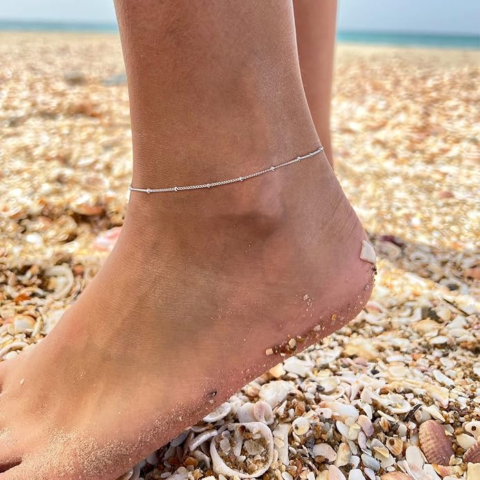 Dainty Gold Double Layer Disc Anklet for Women, 14K Gold Plated Sequin Chain Foot Bracelet, 8.5"+2" Adjustable Delicate Stackable Ankle Bracelet, Minimalist Summer Beach Jewelry Gift for Her