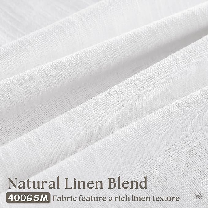 Snow White Pinch Pleated Linen Semi Sheer Curtains 54 Inch Length 2 Panels | for Dining Room Bedroom, Memory Training Shaped, Pinch Pleat Drapes with Hooks Rings, Light Filtering Window Curtain 40x54