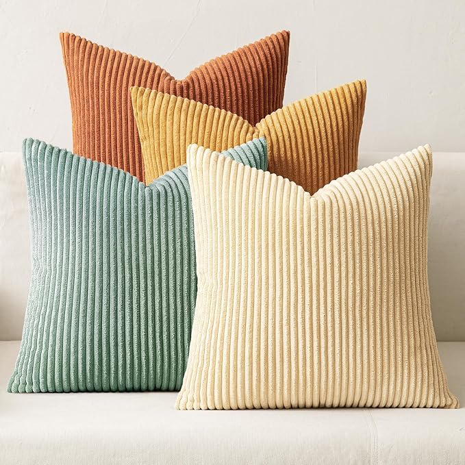 MIULEE Boho Farmhouse Throw Pillow Covers 24x24 Inch Set of 4 Summer Modern Natural Decorative Cushion Covers Soft Corduroy Fall Decor for Couch Bed Sofa Living Room Orange Teal Gradient Series