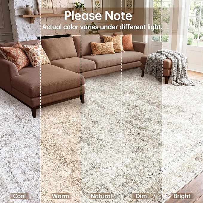 Sasttie 6x9 Area Rugs, Ultra-Soft Washable Rug, Low Pile Foldable Thin Carpets with Non-Slip Backing, Skin-Friendly Stain Resistant Carpet for Living Room, Bedroom, Kitchen, Dorm, 6x9, Beige
