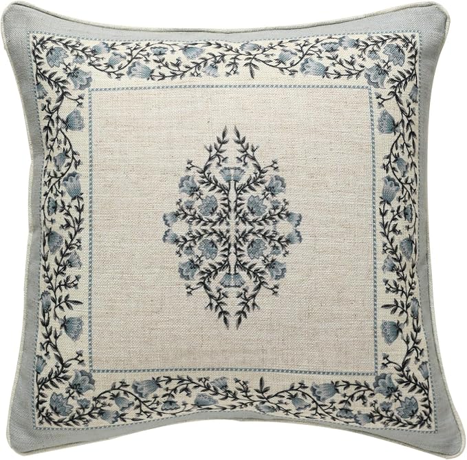 ISAENNE Designer Vintage Linen Throw Pillow Cover,18"x18"-Segerman A | Elegant Chinoiserie Square Pillow Cover,Concealed Zipper Design,Floral Pattern,Sofas,Bedroom,Living Room,Lounge Chairs