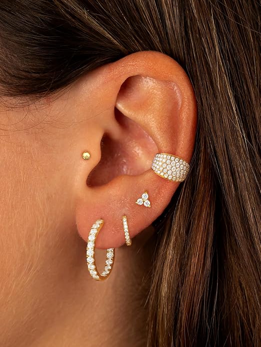 Dainty Big Small Hoop Earrings for Women Huggie Hypoallergenic Silver Gold Flat Back Stud Earrings Set 14K Gold Plated Luxury Cubic Zirconia Ear Cuff Cartilage Earrings for Multiple Piercing Jewelry Gifts for Women 5 Pairs