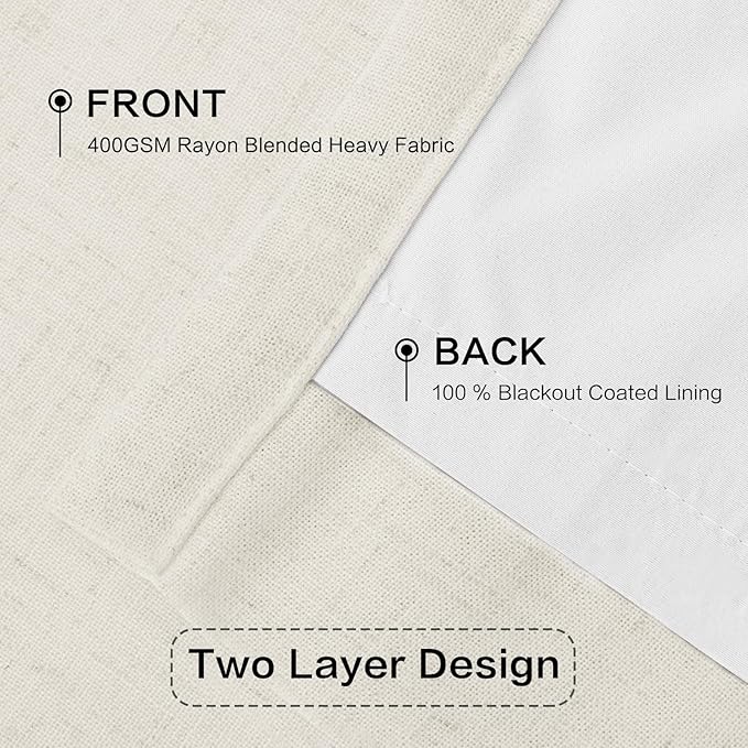 Natural Pinch Pleated 100% Blackout Curtains Linen Blend Room Darkening Window Curtains 102 inch 1 Panel for Living Room Bedroom Thermal Insulated Curtain Drapes with 12 Hooks 70''Wx102''L, Thick