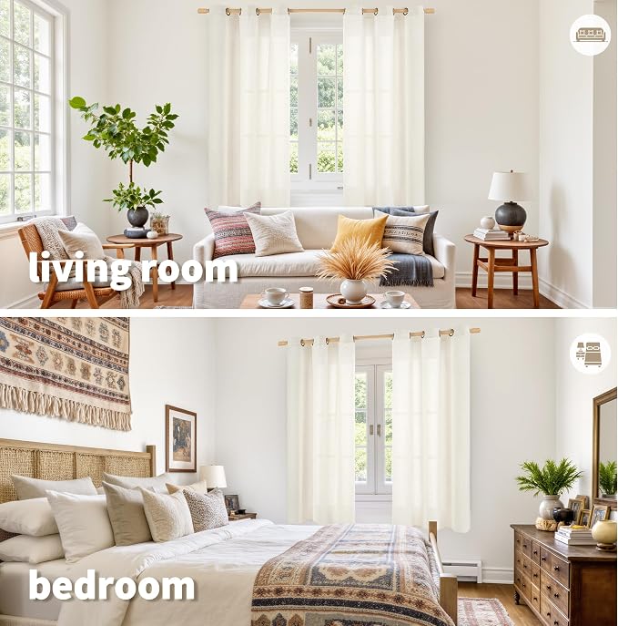 YoungsTex Ivory Linen Curtains 54 Inch Length, Light Filtering Drapes Semi Sheer with Bronze Grommet Privacy for Bedroom Living Room Windows, 42 x 54 Inch, 2 Panels