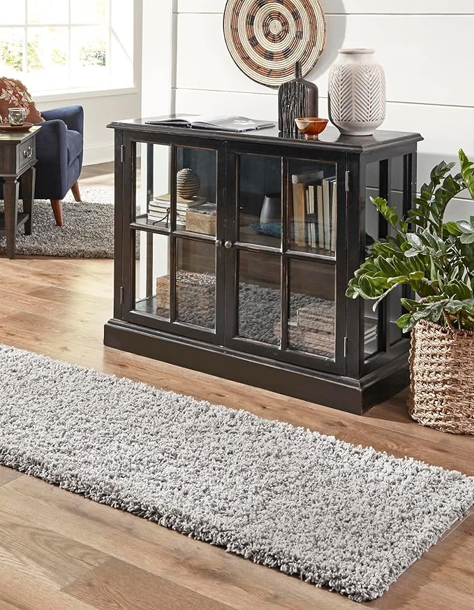 Unique Loom Solid Shag Collection Area Rug (2' x 6' 5" Runner, Cloud Gray) | Modern Solid rug, stain and water resistant, doesn't shed, easy to clean, kid and pet friendly. Ideal for the bathroom.