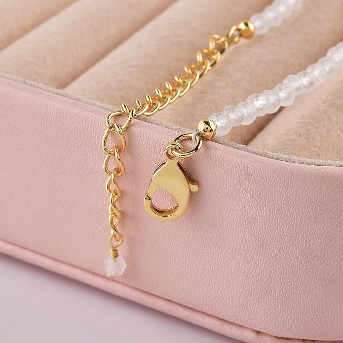 InfinityGemsArt Gemstone Gold Necklace For Women, Birthstone Natural Crystal Stone With Freshwater Pearl Beaded Jewelry, Gold Plated 18 Inch Chain