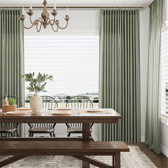Aersas Light Sage Pinch Pleated Linen Curtains 84 Inches Long 2 Panels Set Back Tab Rod Pocket Living Room Pleat Curtain Farmhouse Boho Semi Sheer Drapes with Hooks for Dining Room 40 Inch x 84 Inch