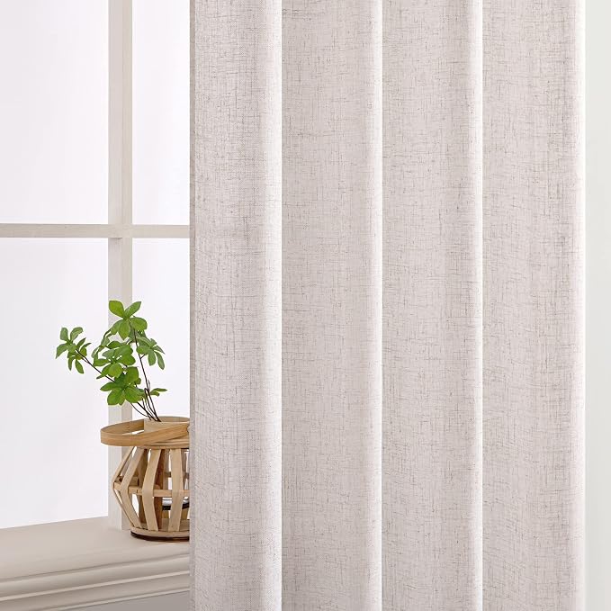 MIULEE White Short Linen Curtains 45 Inch Length 2 Panels for Kitchen Bedroom Bathroom, Soft Thick Linen Textured Natural Basement Window Drapes Semi Sheer Light Filtering Back Tab Rod Pocket