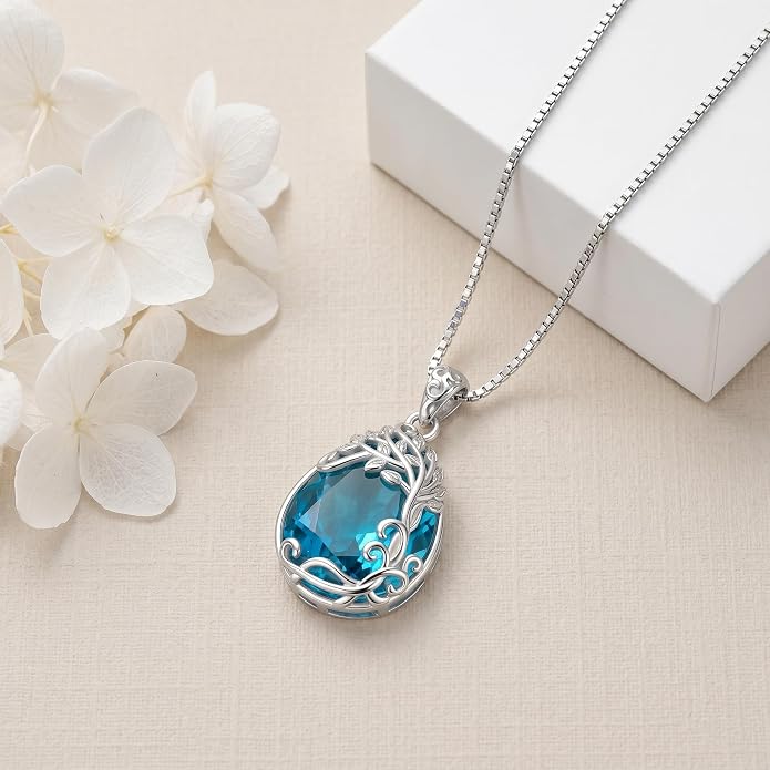 Teardrop Moonstone Necklace for Women Tree of Life/Filigree Birthstone Pendant Necklace Jewelry