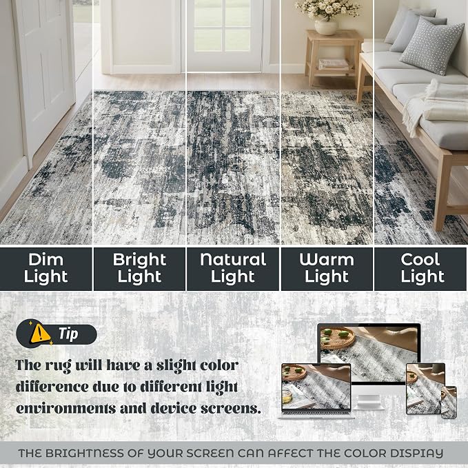 XLUEZ 10x14 Area Rugs for Living Room, Washable Modern Abstract Large Area Rug Neutral Soft Non Slip Kids Rug Stain Resistant Indoor Carpet for Bedroom Dining Room Playroom Office(BlackGrey, 10'x14')