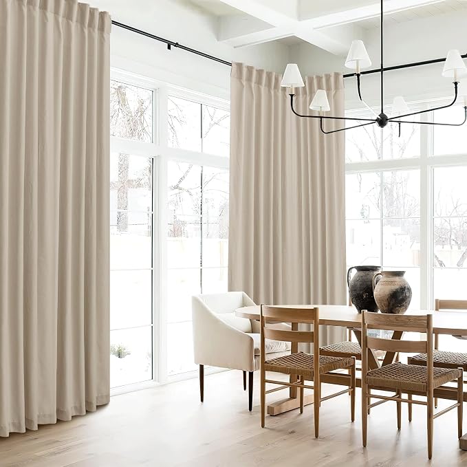 RYB HOME Semi Sheer Curtains 84 inches 2 Panels Set, Faux Linen Texture Light Filtering Airy Half Privacy Gauze Curtain Cortina for Home Office Farmhouse, W 52 x L 84, Taupe