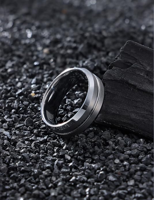 Jstyle Tungsten Wedding Rings for Men Black/Silver/Gold Mens Wedding Band 8MM Mens Engagement Rings Groove Beveled Edges High Polish/Matte Finish Men's Promise Ring Comfort Fit Size 7-14