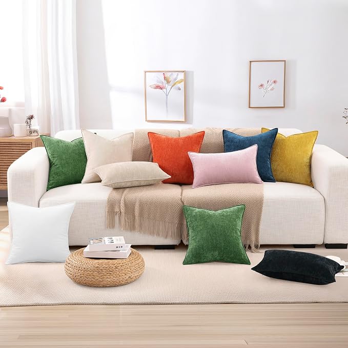 decorUhome Chenille Rhododendron Throw Pillow Covers 24x24 Set of 2 | Fall Soft Euro Sham Couch Decorative Modern Velvet Pillow Cases with Elegant Design for Sofa Bed Living Room Home Decor