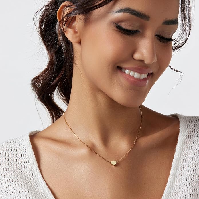 HERIER Cute Heart Necklace Dainty 18k Gold Plated Tiny Heart Pendant Choker Necklaces Small Gold Love Open Heart Chain Necklace for Women Simple Gold Necklace for Women Trendy Jewelry
