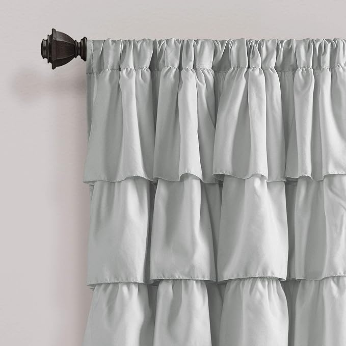 Lush Decor Light Gray Ruffle Window Curtain-Shabby Chic Farmhouse Style Panel for Living, Dining Room, Bedroom (Single), 84” x 50 L (Pack of 4)
