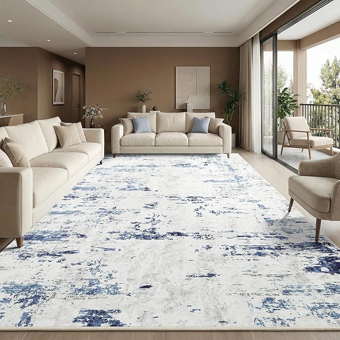 GarveeHome 8x10 Abstract Area Rug Neutral Washable Living Room Bedroom Rug | Soft Low Pile Non Slip Accent Rug for Living Room, Bedroom, Dining Room, Modern Indoor Carpet