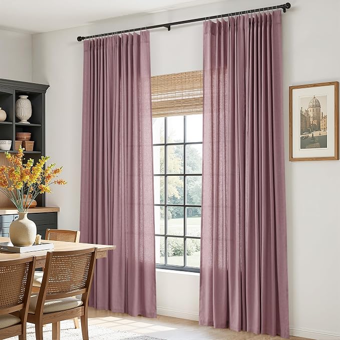 Aersas Ash Rose Pinch Pleated Linen Curtains 84 Inch Length 2 Panels for Living Room Bedroom Semi Sheer Window Curtain Boho Neutral Back Tab Pinch Pleat Drape with Hooks 40x84