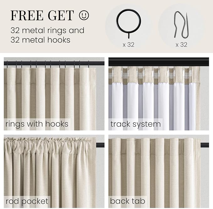 Topfinel 95 Inch Linen Blackout Curtains for Living Room Cream Beige Full Black Out Curtains Dual Layer Drapes for Bedrooms Cooling Down Energy Efficient Cream Beige 2 Panels Set 52" W*95" L