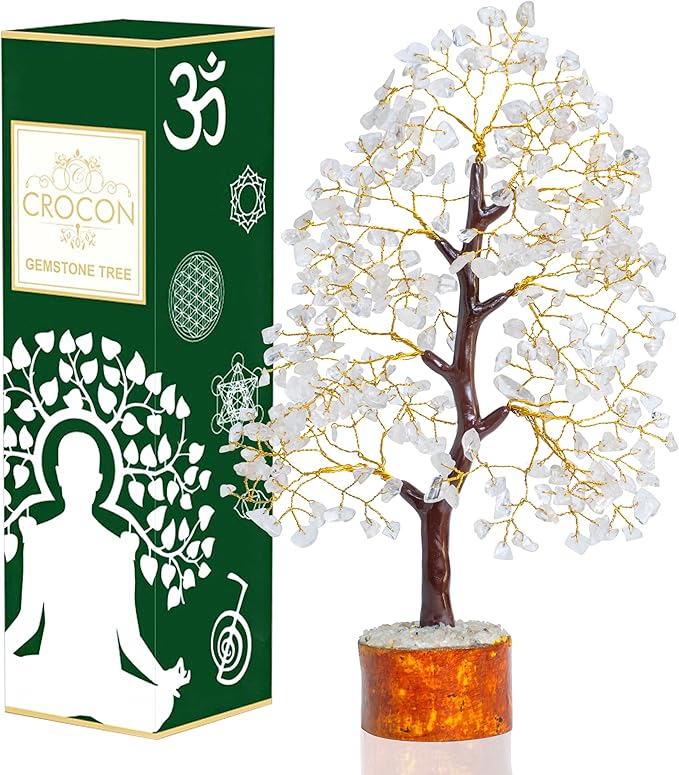 Crocon® Clear Quartz Crystal Tree of Life, Birthday Gifts for Women & Men, House Decor for Shelf Healing Crystals, Spiritual Gift Room Decor, House Warming Gifts New Home, Birthday Gift for Mom