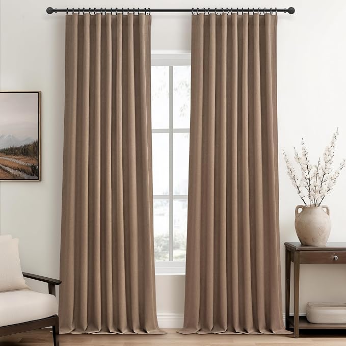 Extra Long Custom 105 Inch Curtains, 100% Blackout Curtains for Bedroom Weather Burg Thermal Insulated Noise Cancelling Pleated Heading Tape Hook Back Tab RustBrown Boho Drapes Chocolate 2 Panel Set