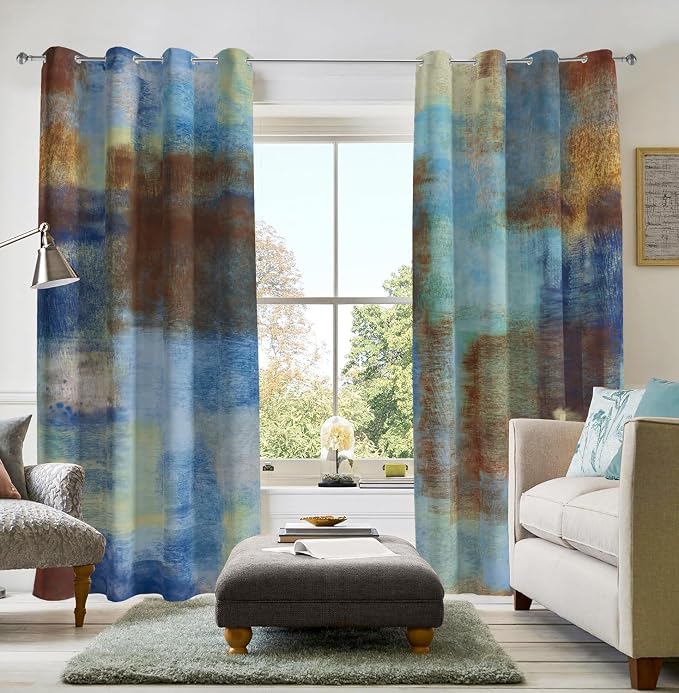 Asuexpect Abstract Curtains 2 Panels Abstract Rust Curtain Room Darkening Grommet Window Treatments Modern Decorative for Bedroom Living Room, 52x108 Inches, Blue Rust
