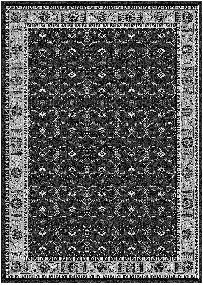 Rugxara Black Rug Area Rugs 5x7, Washable Rugs for Living Room, Vintage Boho Rug for Office, Dining Room, Kids Room and Farmhouse, Durable Low Pile Non-Slip Area Rug for High Traffic Areas(Black 5x7