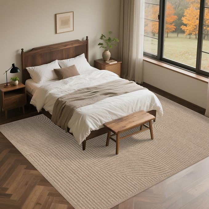 Easy Jute Rug for Pet Homes: 8x10 Outdoor Rug - Swirl Curved Pattern | Washable Design Cuts Your Cleaning Time by 75% and Maintain Shape and Texture after 50 Washes