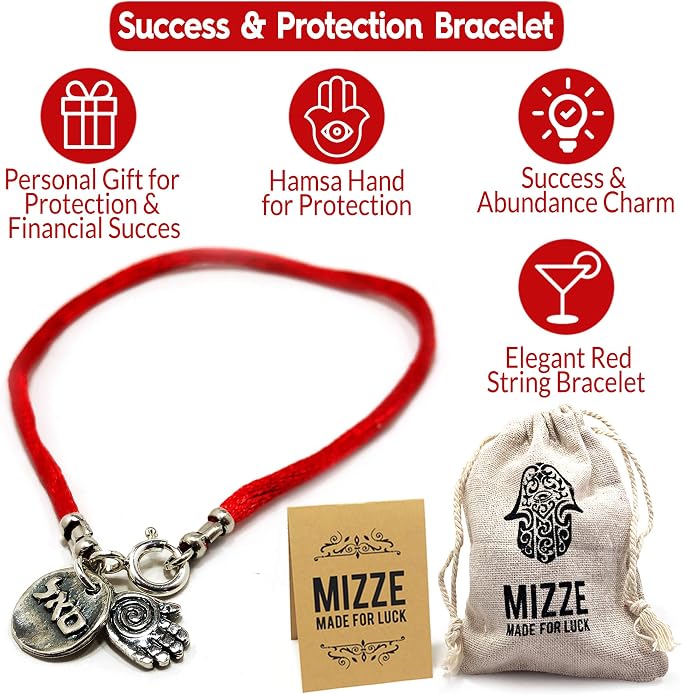 Red Silk 7" Bracelet with Silver Coin for Success & Abundance + Hamsa Hand Charm for Ultimate Protection - Ideal Women's Gift for New Job, Business Ventures, or Celebrating Personal Achievements