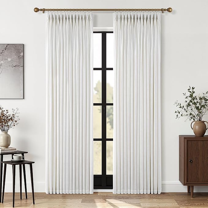 Natural Linen Pinch Pleated Curtains 84 Inch Length for Living Dining Room Cream Ivory Textured Pinch Pleat Drapes Light Filtering Farmhouse Semi Sheer Curtains Neutral Modern Decor 84 Inches Long