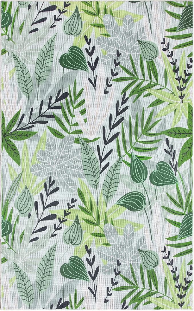 Lahome Leaf Indoor Outdoor Rug, 5x8ft Non Slip Outdoor Patio Rug for Balcony Deck, Portable Outdoor Carpet for Camping Picnic Backyard, Breathable RV Mat Outdoor Rugs for Living Room Bedroom,Green