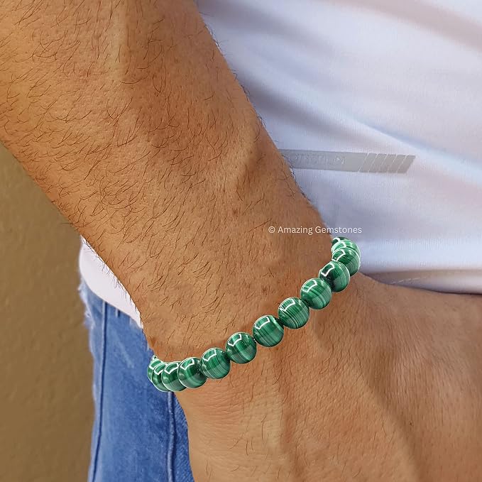 Amazing Gemstone Malachite Bracelet for Women Men's Gifts - Protection Healing Crystal Bracelet - 8mm Gemstones Beaded Adjustable Bracelet Pulseras para Hombres Mujer Stocking Stuffers