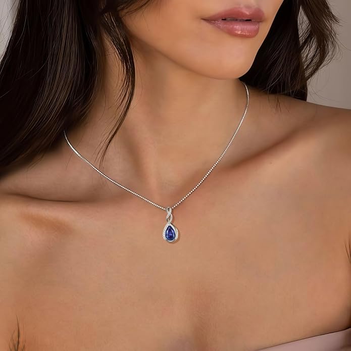 Fahonie 925 Sterling Silver Birthstone Necklace for Women,Infinity Teardrop Cubic Zirconia Pendant Necklace Anniversary Birthday Jewelry Gift for Women Wife Friend 18"+2" Chain