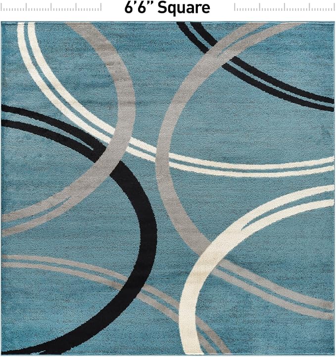 Rugshop Wavy Circles Modern Non-Shedding Square Rug Blue 6'6" x 6'6"