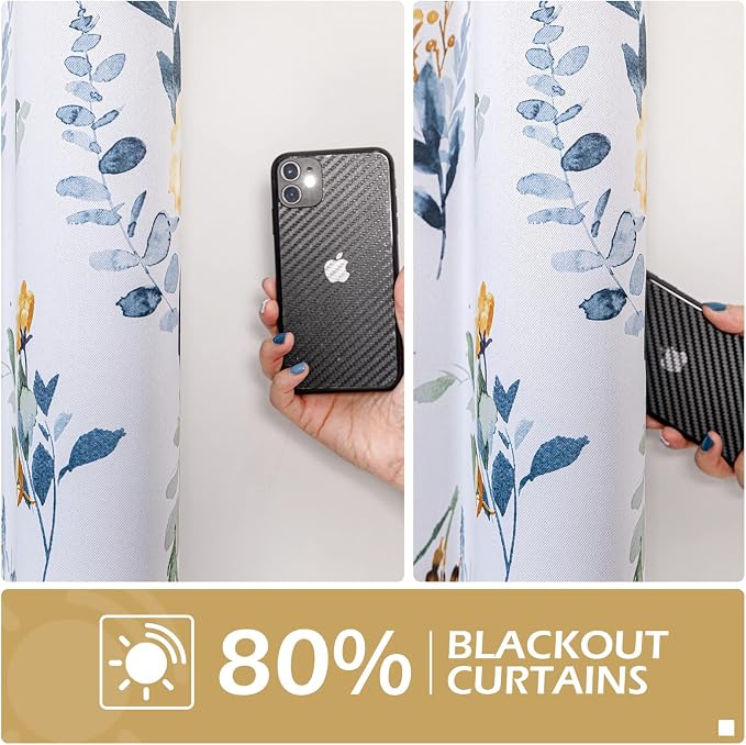 MYSKY HOME 102 inch Long Floral Curtains for Living Room Bedroom Curtains Thermal Insulated Light Blocking Window Curtains for Dining Room Patio Grommet Drapes, 2 Panels, Yellow and Blue
