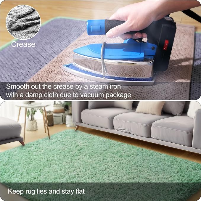 qulint 3x5 Area Rug for Bedroom, Fluffy Sage Green Rug for Living Room | Cozy Shag Small Carpet for Nursery, Fuzzy Plush Shaggy Rug for Boys and Girls Dorm Nursery Classroom Home Decor