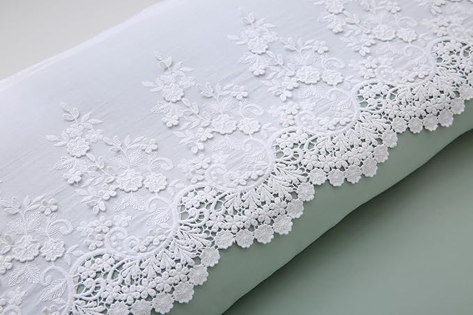 White Lace Pillow Shams with 3D Flowers Retro Noble Luxury Elegant Look Pillowcases 100% Cotton King Size 2-Pack