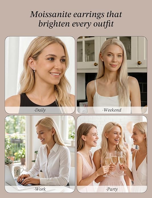 GEORGE · SMITH 4 Pairs Moissanite Earrings Set for Women 925 Sterling Silver Hypoallergenic Stud and Huggie Hoop Earrings Dainty Ear Stack Cartilage Earrings for Multiple Piercings Gift