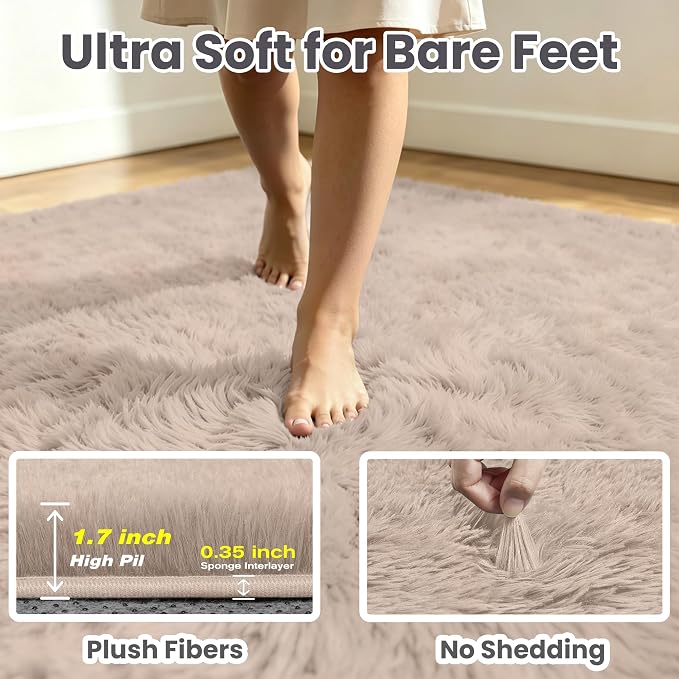6x9 Area Rug for Living Room, Ultra Soft Fluffy Beige Rugs for Bedroom, Non Slip Large Shag Carpet, Fuzzy Plush Nursery Rug, Thick Washable Indoor Floor Carpets for Kids Office Dorm Home Decor